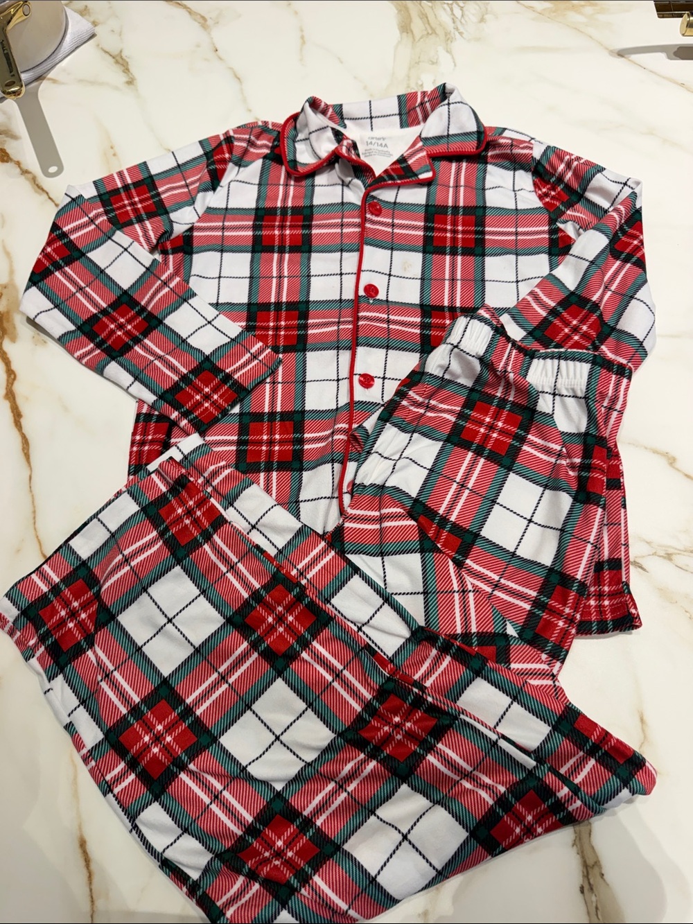 Carter's Red, White & Green Plaid Kids Pajama Set 14